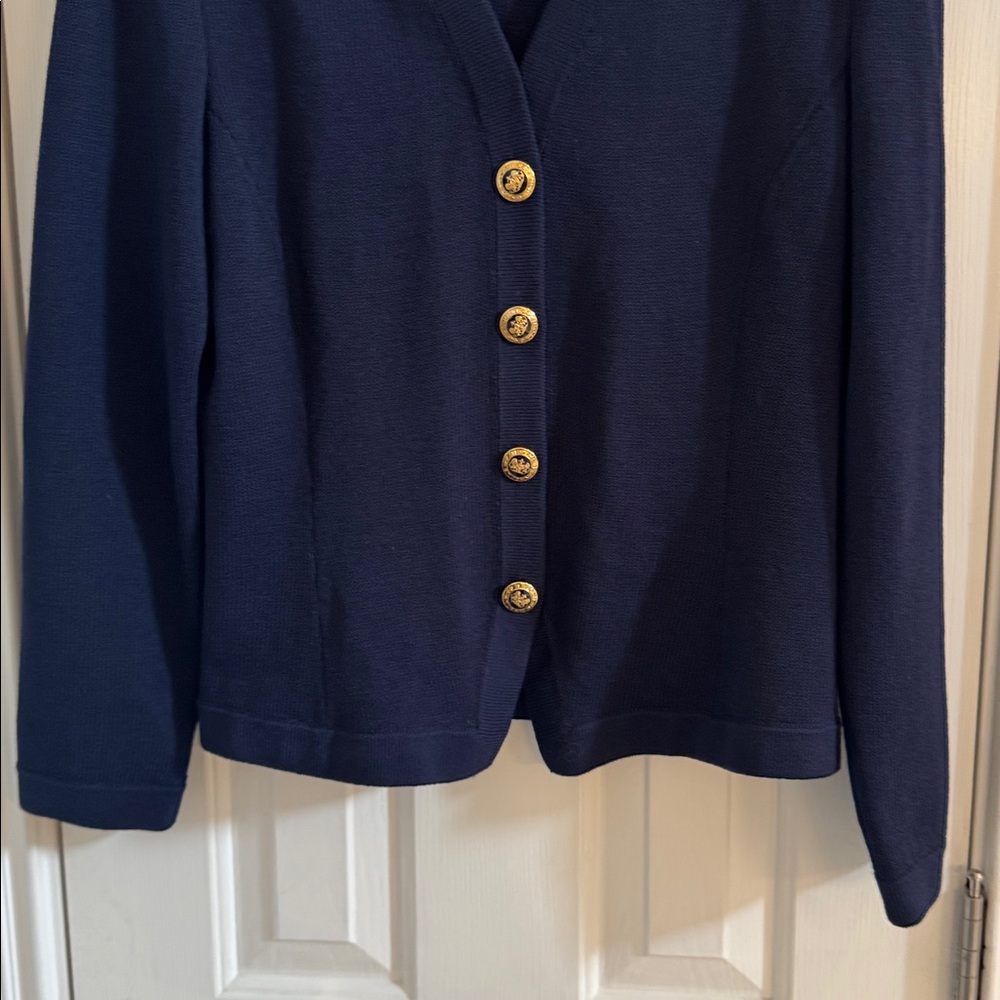 St. John Navy Jacket w/ Navy & Gold Crested Buttons & Back Belt - Picture 3 of 9